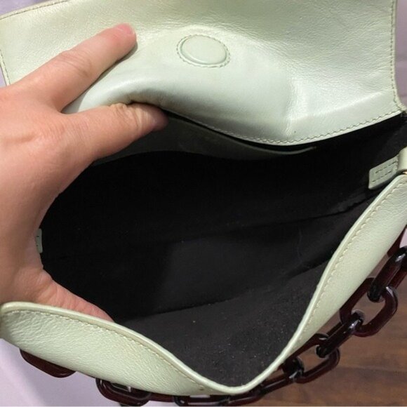 YUZEFI DORIS LEATHER SHOULDER BAG Mint Light Green Tortoise Shell - Picture 7 of 8